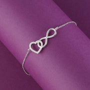 Infinity and Heart 925 Sterling Silver Bracelet with Adjustable Length